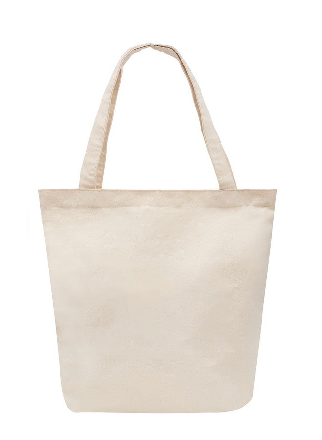 JUTEKA Canvas Tote Bag for Women with Zip, College Hand Bag for Girls, Reusable Shopping Bag (100% Organic Cotton) Tote Bag for Shopping, Travel & Beach (Flower) - Image 5